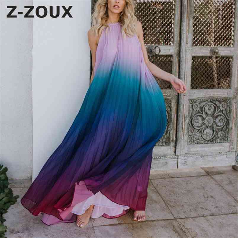 Women Dress Sleeveless Backless Beach Loose Long Chiffon Gradient Summer es Fashion Plus Size 210513