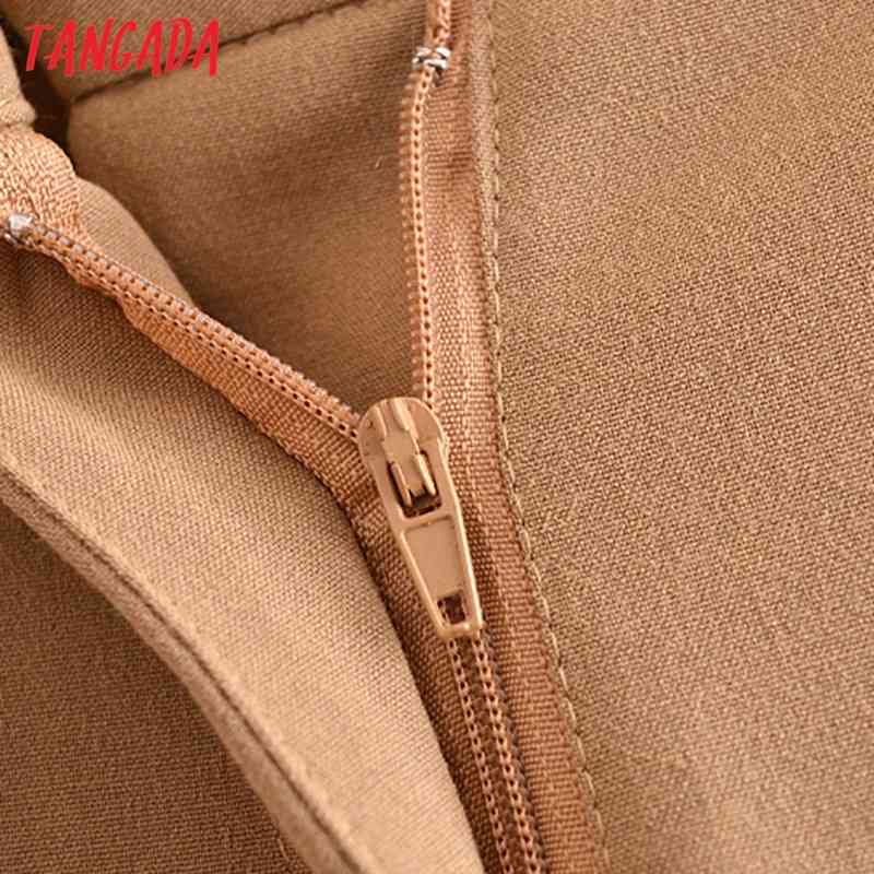 Fashion Women Khaki Suit Trousers High Waist Pockets Buttons Office Lady Pants Pantalon JE02 210416