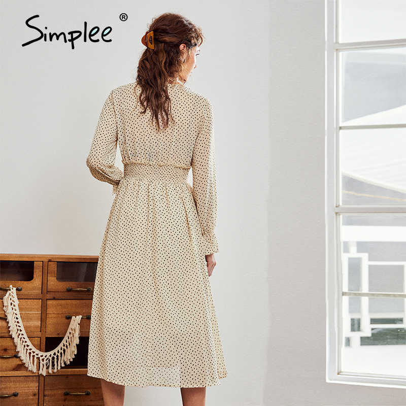casual flare sleeve dres Elegant V-neck Polka Dot print sash dress A-Line holiday female midi dress autumn 210630