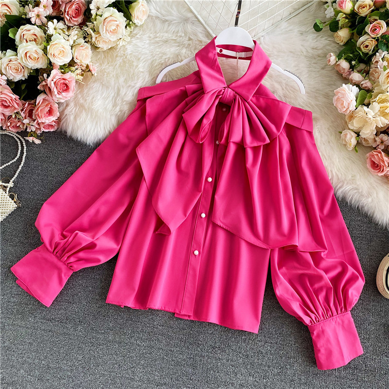 Nomikuma Sweet Bow Tie Halter Top Blouse Causal Long Sleeve Strapless Shirt Spring New Korean Blusas Mujer De Moda 6D830 210427