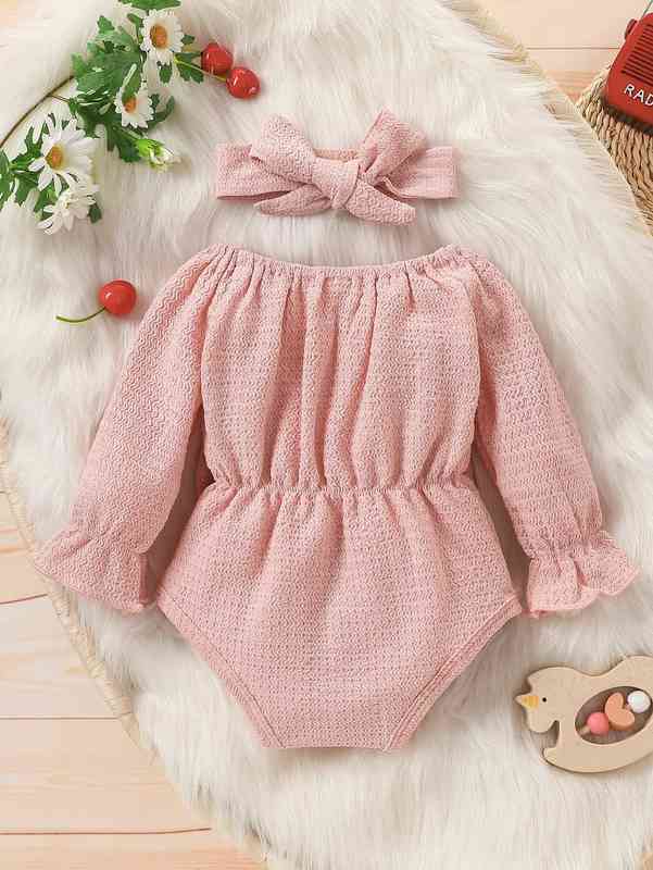 Baby Flounce Sleeve Bow Front Bodysuit & Headband SHE