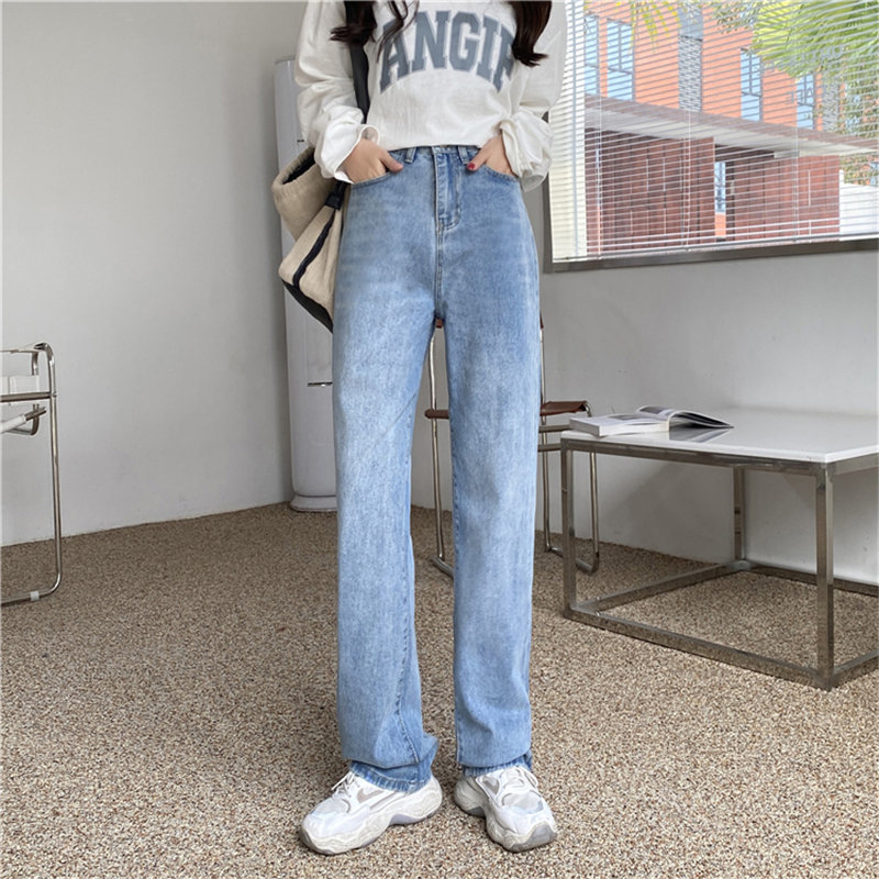 High Waist All Match Hearts Streetwear Women Light Washed Casual Straight Plus Size Denim Pants Loose Wild Trousers 210421