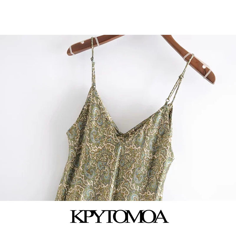 Women Chic Fashion With Bow Paisley Print Cozy Mini Dress V Neck Adjustable Straps Female Dresses Mujer 210420