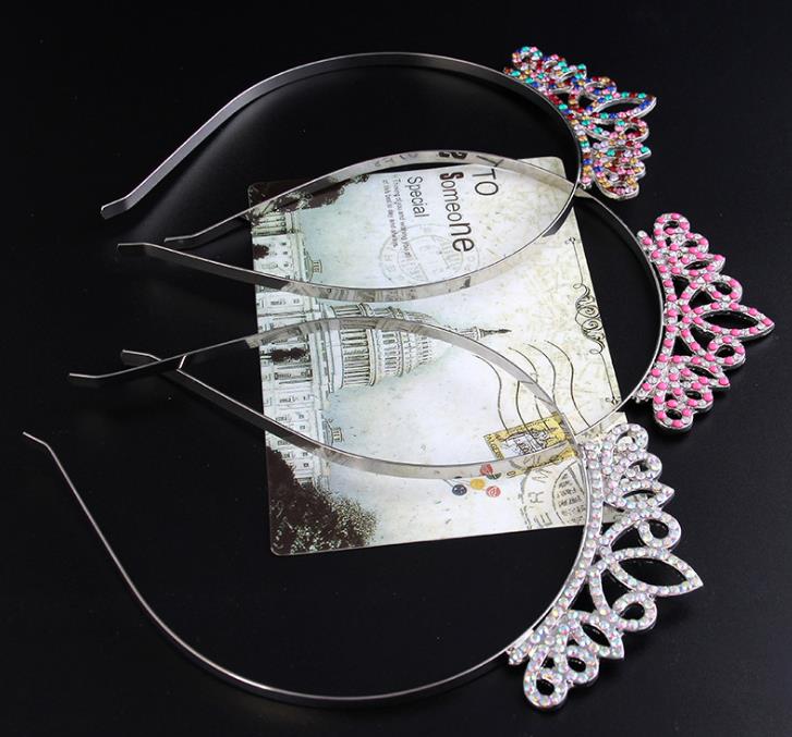 Girls Princess Rhinestone Crown Hair Sticks Kids Colorful Crystal Tiara Headband Birthday Party Prom Decoration Supplies