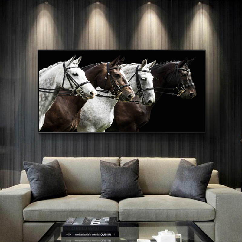 Four Horses Modern Art Paintings Wall Decorative Pictures For Living Room Canvas Prints Posters Animal Art Big Size