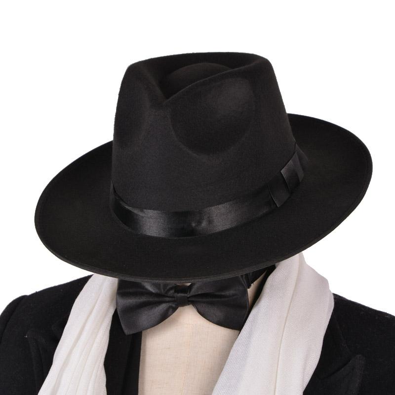 Stingy Brim Hats Autumn Winter Women Panama Felt Hat Fedoras Wide Bow For Female British Style Vintage Lady Flat Cap