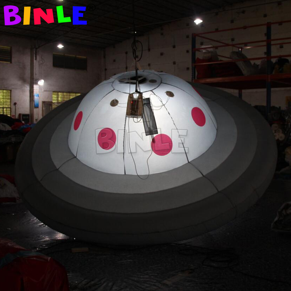 Grey giant inflatable UFO balloon with led lights,PVC airtight flying saucer for hanging advertising parade decoration