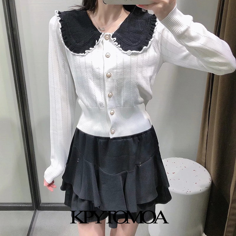 Women Fashion With Bejewelled Buttons Cropped Knit Cardigan Sweater Long Sleeve Female Outerwear Chic Tops 210420