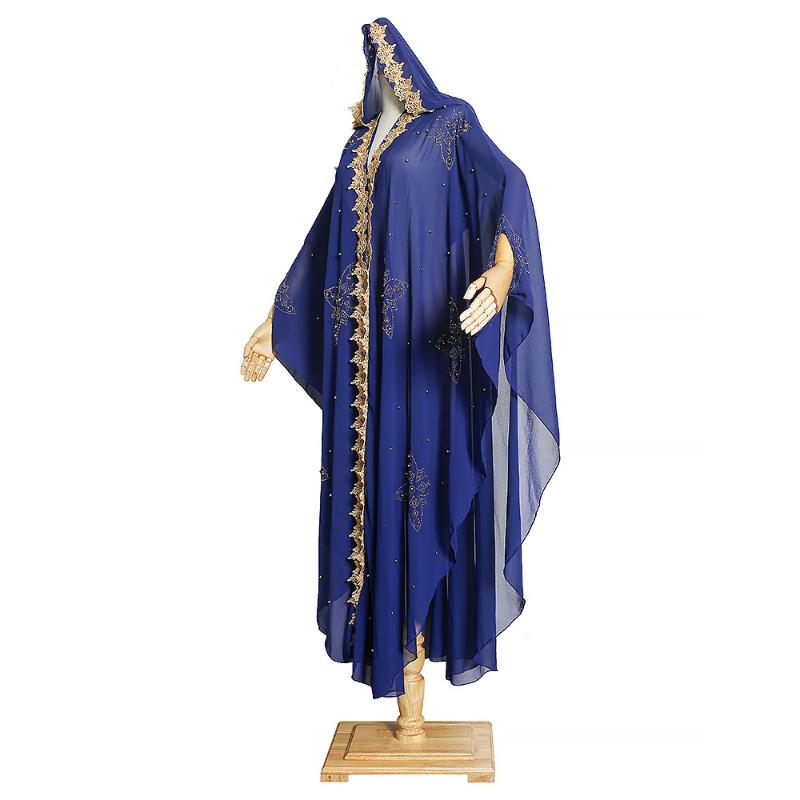 Casual Dresses 2021 Ethnic Style African Commuter Street Printed Hoodie Loose Large Nail Bead Embroidery Single Row Long Dress