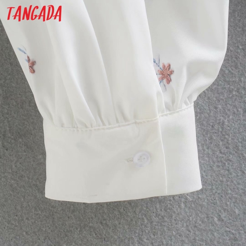 Women Retro Flowers Print Oversize Collar Long Sleeve Chic Female White Blouse Shirt Tops XN291 210416