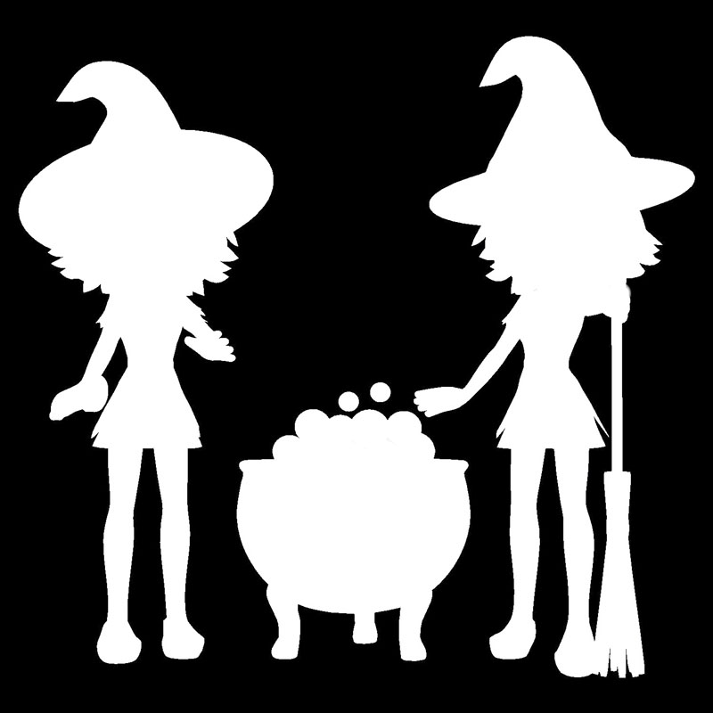 Witch Halloween Cauldron Magic Spell Sticker High Quality Car Decoration Personality Waterproof Decal Black/White, 15cm*16cm