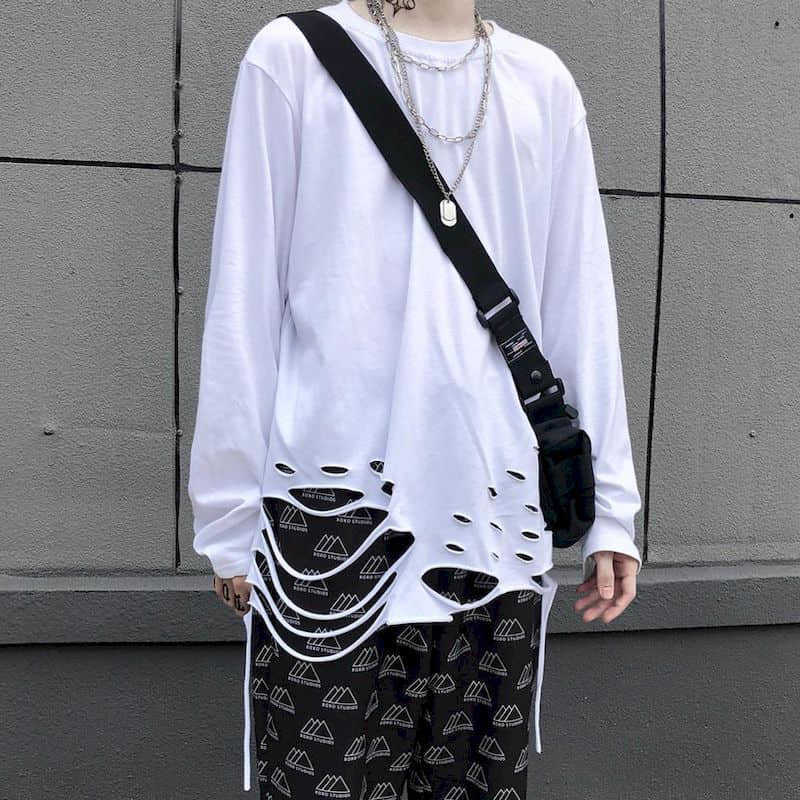 Long-sleeved T-shirt men and women wear bottoming shirt in the hole dark high street hip-hop loose Korean trend couple outfits 210526, 01 hole white
Long-sleeved T-shirt men and women wear bottoming shirt in the hole dark high street hip-hop loose Korean trend couple outfits 210526, 01 hole white