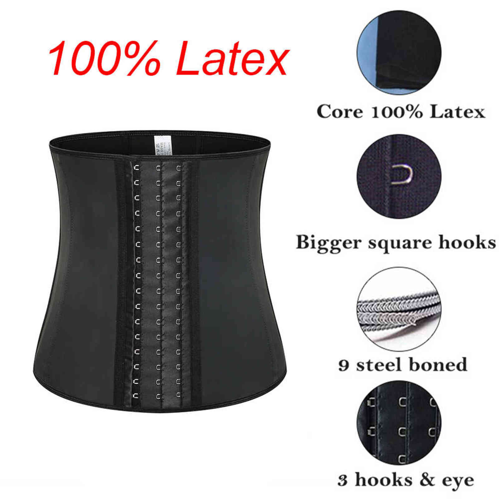 9-Steel-Bone Women's Underbust Latex Sport Girdle Waist Trainer Corsets Hourglass Body Shaper Long Torso Cincher Weight Loss 211112