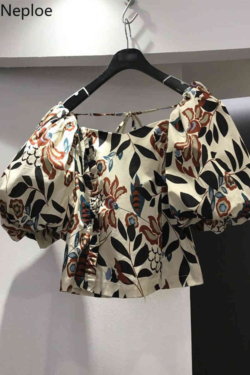 Neploe Blouses Women Blusas De Mujer Vintage Square Collar Shirts Floral Puff Sleeve Temperament Blouse Tops Femme 94902 210422