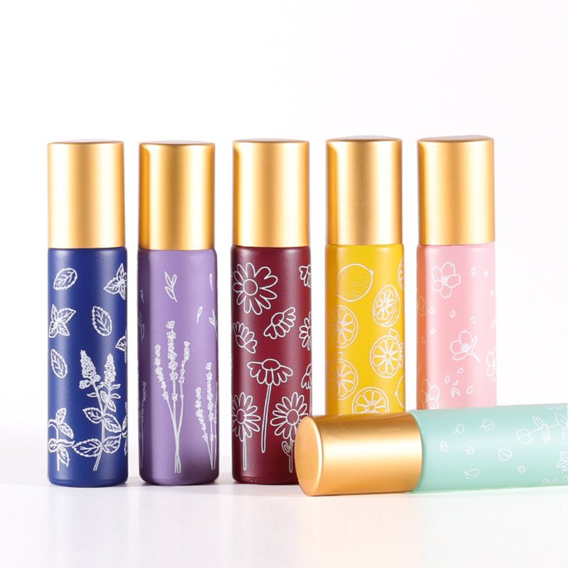 10ML Printed Glass Roller Bottles Travel Portable Perfume Essential Oil Bottle Mini Macaron Color Empty Bottling