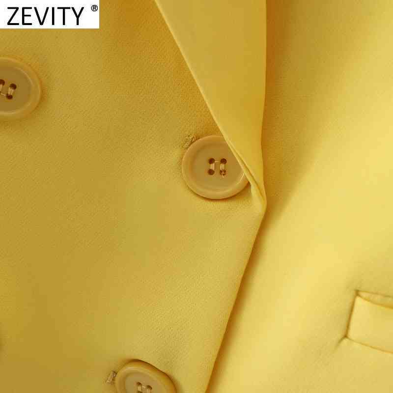 Zevity Women Fashion Sleeveless Yellow Vest Jacket Office Ladies Business Casual Suits WaistCoat Pockets Outwear Tops CT683 210419