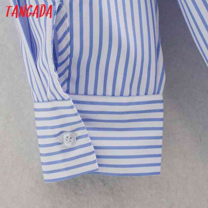 Women Vintage Striped Print Side Split Shirts Ladies Long Sleeve Blouse Chic Blusas Tops XN327 210416