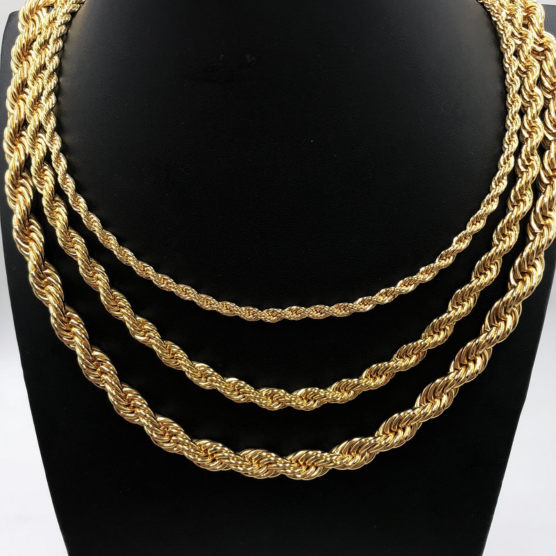 Men039s Chains Rapper039s Rope Miami Chain 4 6 8 mm Gold Silver Color Stainless steel Ropes Link Necklace Hip hop J