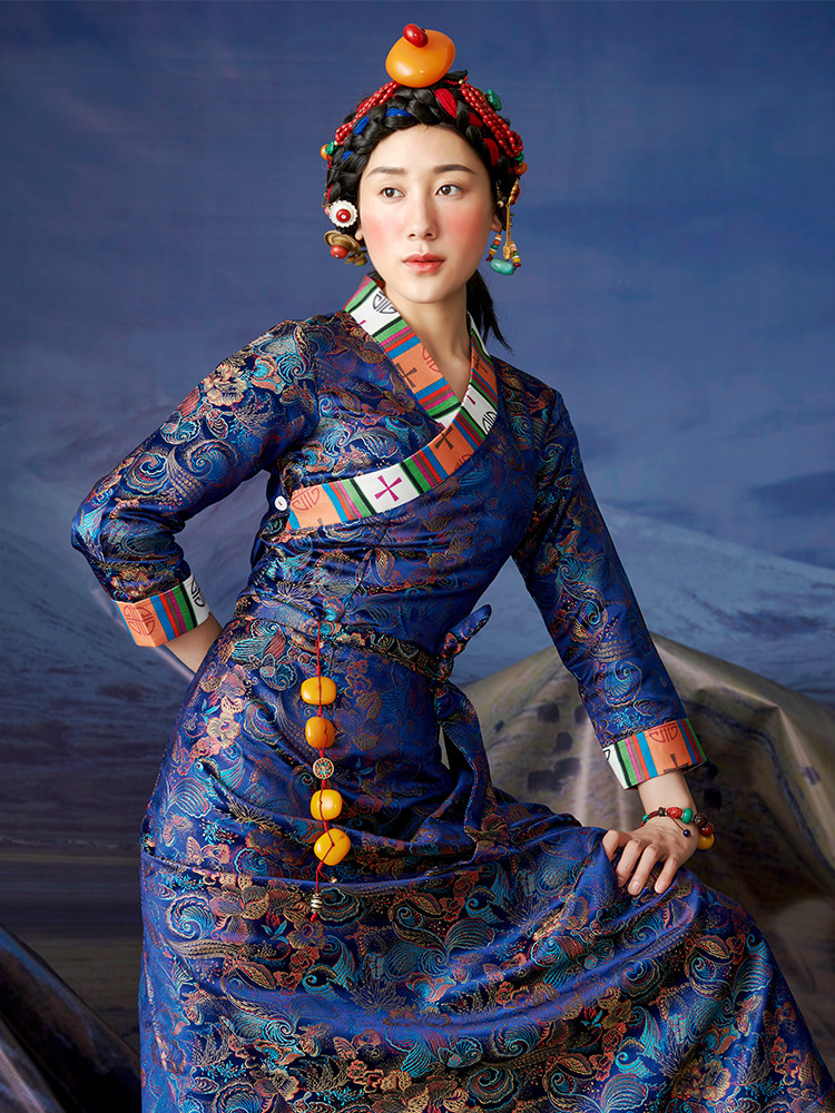 Red blue Tibetan Ethnic Clothing Holidays costume Zhuoma Living Clothes Spring Autumn Tibet Girl Cotton Clothing Lhasa Fashion Gown Robe