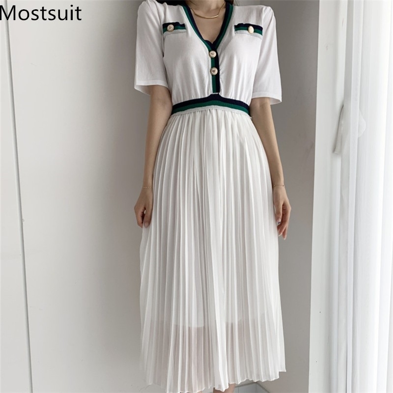 Autumn Korean Elegant Women Long Dress Short Sleeve V-neck Chiffon Spliced Pleated Dresses Vintage Fashion Ladies Vestidos 210518, White
Autumn Korean Elegant Women Long Dress Short Sleeve V-neck Chiffon Spliced Pleated Dresses Vintage Fashion Ladies Vestidos 210518, White