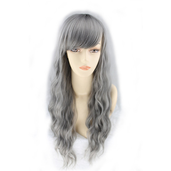 WoodFestival Grandmother grey wig long synthetic fiber wig women kinky curly wigs bangs natural cheap hair wigs wavy 70cm 28 inch