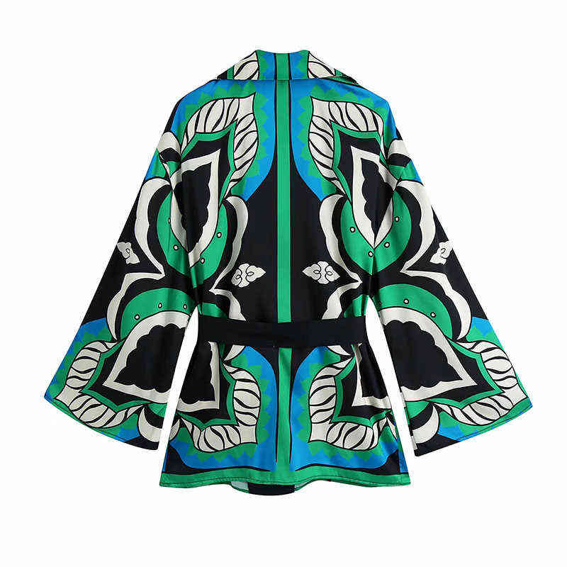 Nlzgmsj Za Women 2 Piece Set Summer Long Pant S Print Bow Kimono Blouse+High Waist Casual Shorts Woman Outfit Suit