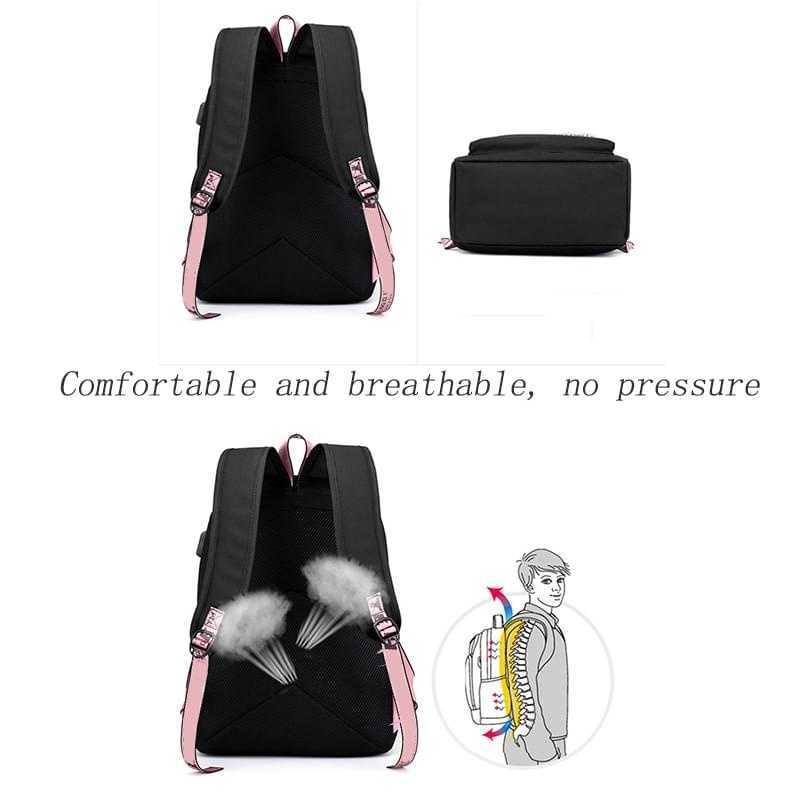 IMIDO Cute Cartoon Student Backpacks Large Capacity Breathable School Bag With USB Charging Chain Bundle Backpack For Girls 210929