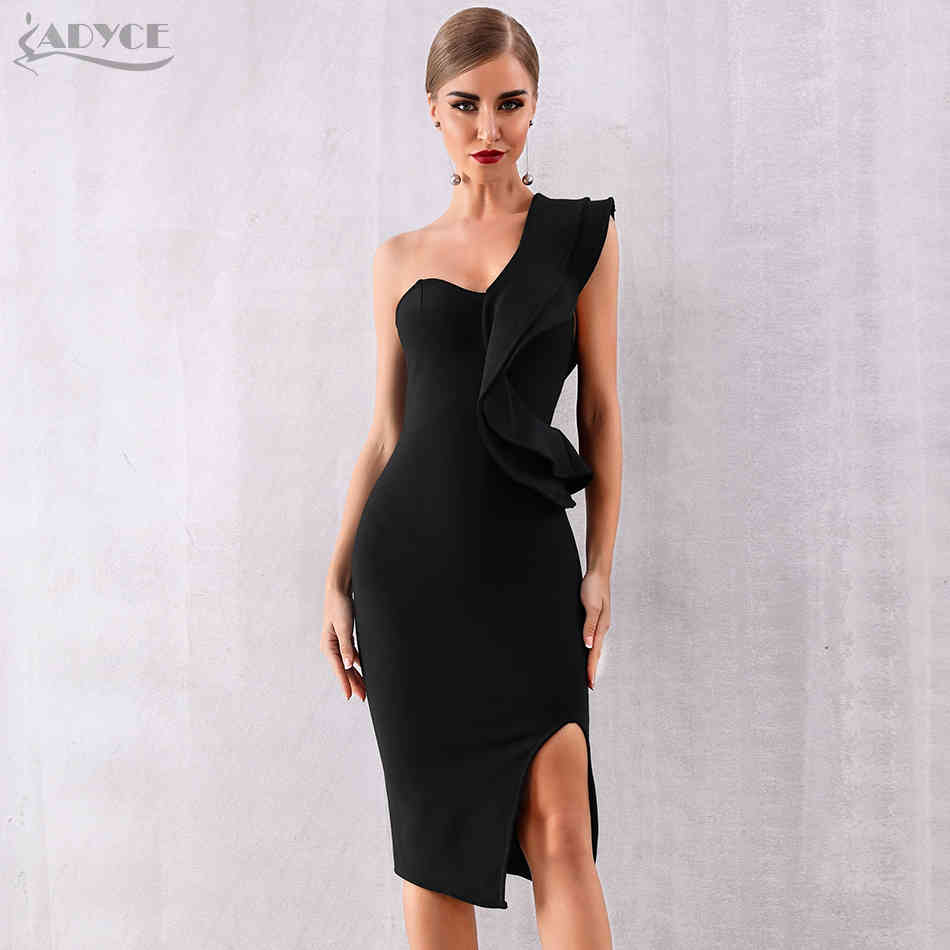 Summer Women Bandage Dress Sexy One Shoulder Ruffles Bodycon Club es Vestidos Celebrity Evening Party 210423