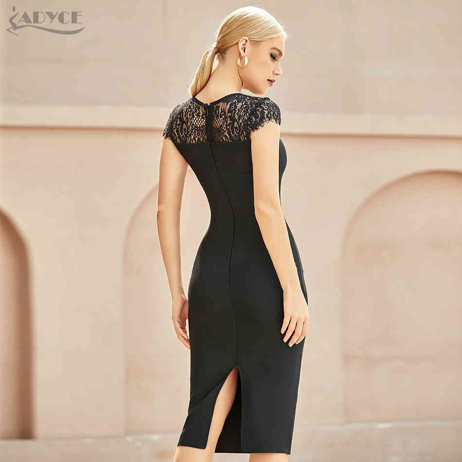 Summer Black Lace Short Sleeve Bodycon Bandage Dress For Women Sexy Midi Lady Celebrity Evening Club Party 210423