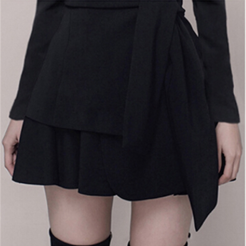 Two-piece women Red and Black Skirt set female Elegant autumn winter Long sleeve Bow suits 210520