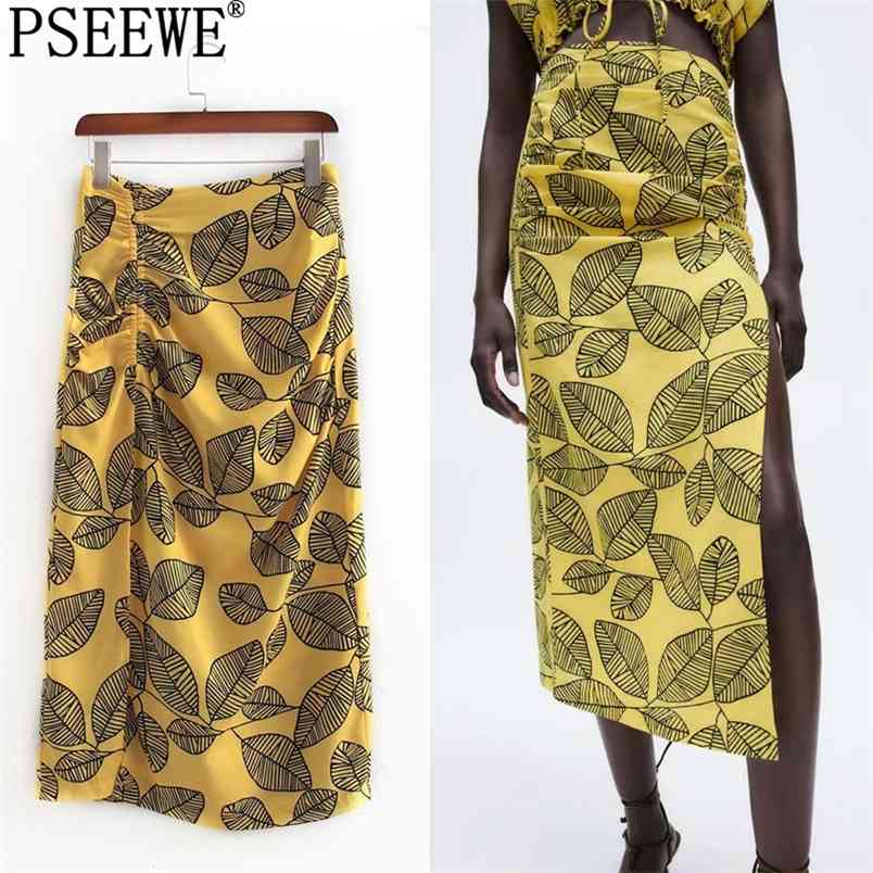 Women Skirt Yellow Print Long Woman High Waist Summer Midi With Slit Vintage Ruched Split Set 210519
Women Skirt Yellow Print Long Woman High Waist Summer Midi With Slit Vintage Ruched Split Set 210519