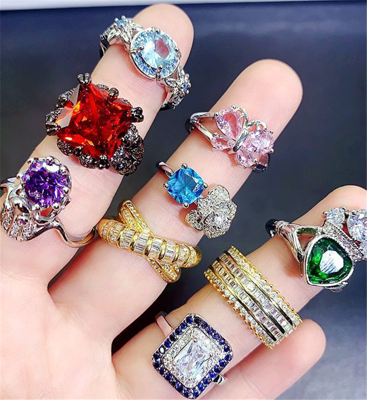 S925 silver Stone Rings Micro Inlaid Semi-Precious Colored Zirconium Ring Real Gold Plated Fashion Vintage Gems Female