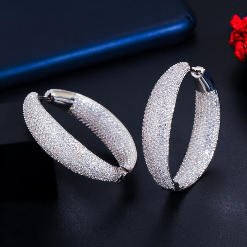 Choucong Sparkling Luxury Jewelry 925 Sterling Silver &Gold Fill Full Pave White Sapphire CZ Diamond Gemstones Party Women Wedding Clip Earring Ear Cu