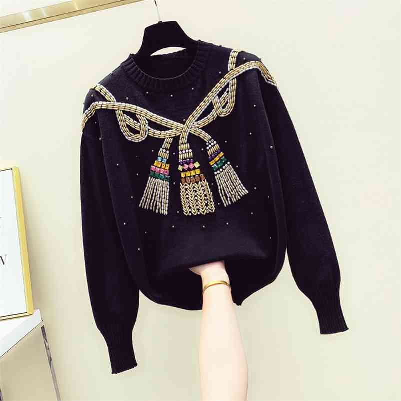 Luxury Quality Autumn Winter Women's O Neck Long Sleeves Beading Knitted Sweaters Womens Knitting Tops Sweater A4405 210519, Black
Luxury Quality Autumn Winter Women's O Neck Long Sleeves Beading Knitted Sweaters Womens Knitting Tops Sweater A4405 210519, Black