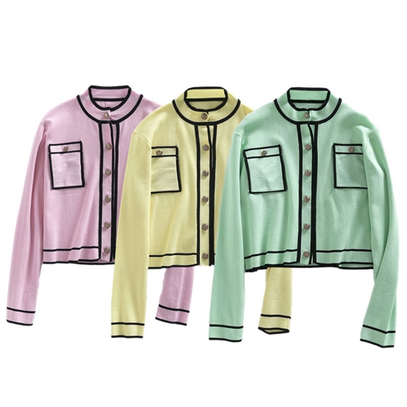 Sweety Woman Patchwork Knitted Cardigan Spring Casual Button Outwear Female Soft Candy Knitwear 210515