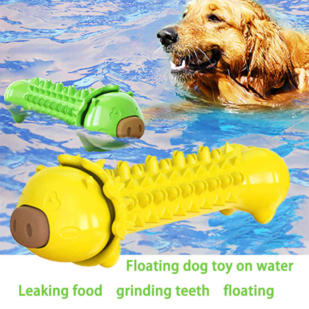 Dog Toy Pig Shape Teething Stick Interactive Toy Molar Leaky Food Bite Toy Float Chew Toys Pet Tooth Cleaning Dogs Toothbrush