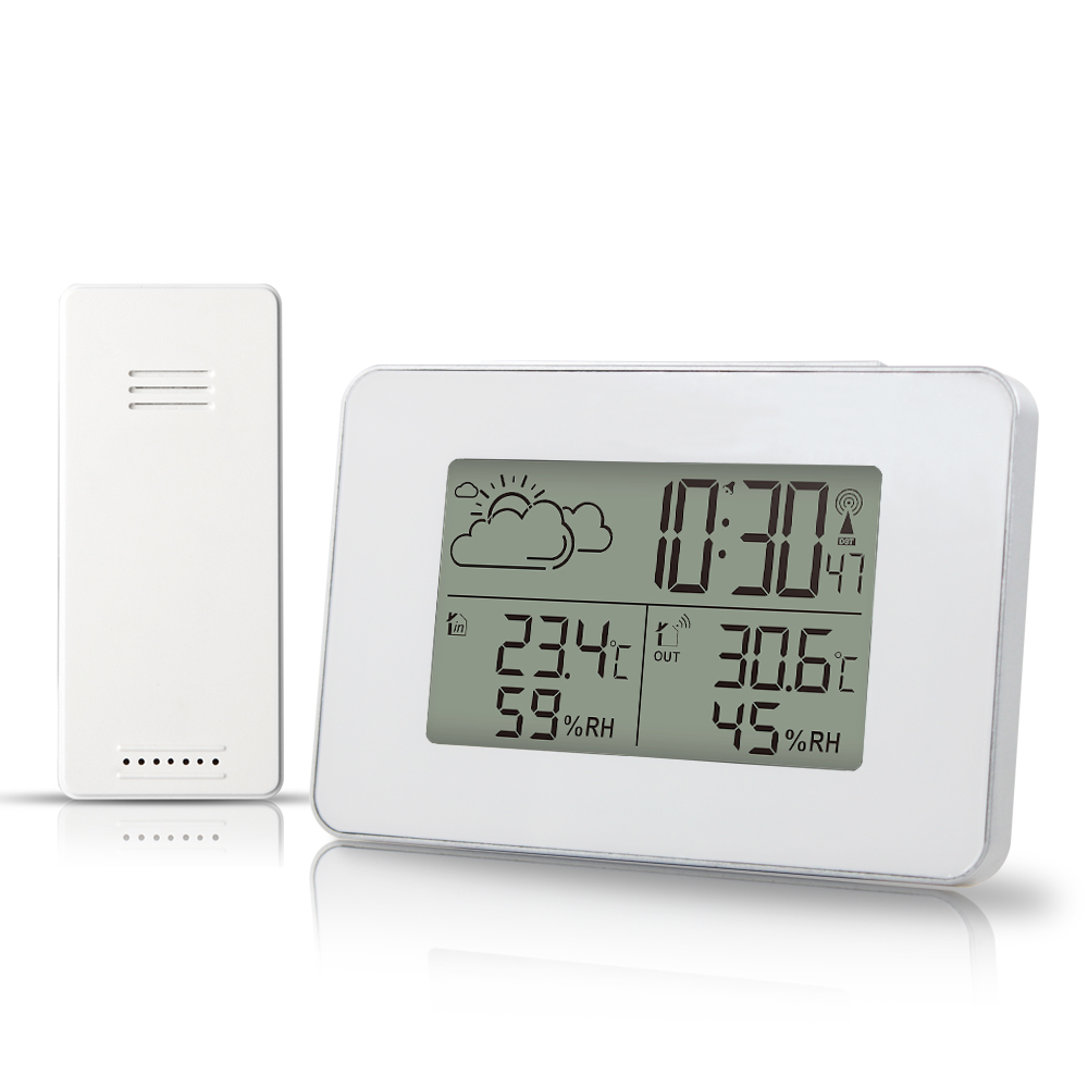 Digital Alarm Clock Weather Station Wireless Sensor Hygrometer Thermometer Watch LCD Time Desktop Table Clocks Show Indoor Outdoor Temperature Humidit