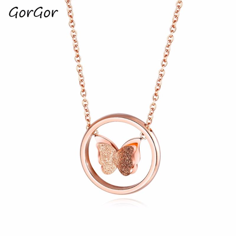 Pendant Necklaces GorGor Stylish Style Temperament Titanium Steel Rose Gold Plated Frosted Butterfly Women's Necklace 1536
Pendant Necklaces GorGor Stylish Style Temperament Titanium Steel Rose Gold Plated Frosted Butterfly Women's Necklace 1536