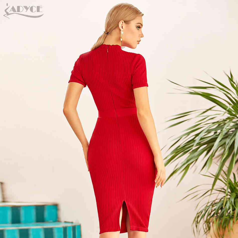 Summer Women Short Sleeve Bodycon Bandage Dress Sexy Red Lace Knee Length Club Celebrity Evening Runway Party Dresses 210423
