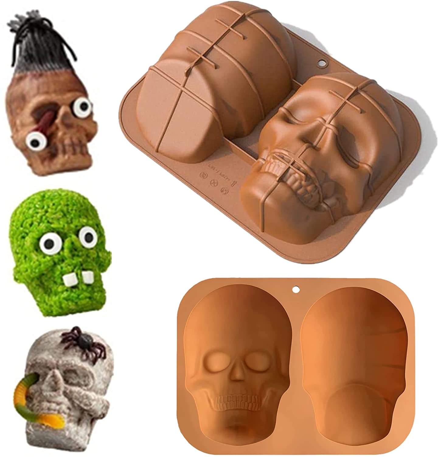 Soft 3D Skull Silicone Cake Mold Large Halloween Baking Skull Cake Pan for Halloween Party and Birthday Party Haunted Skull Baking Cake Mold DIY Bakin