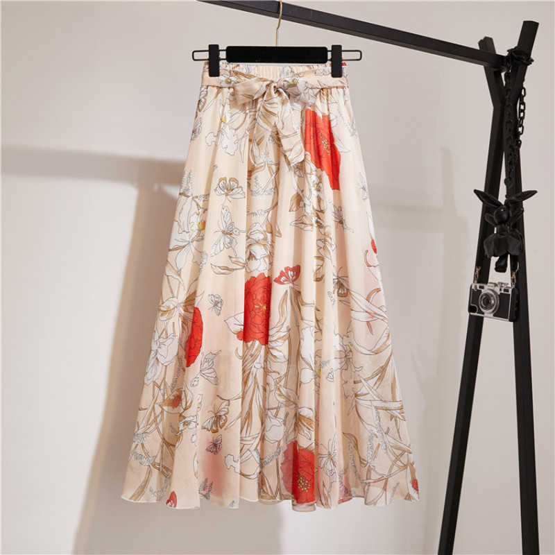 TFETTERS 22 Color Chiffon Floral Long Skirt Spring/summer Bohemian High Waist Beach Womens Clothing 210621