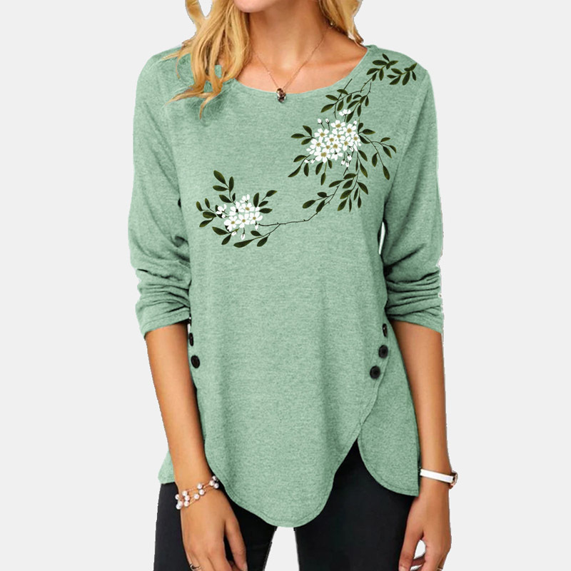 New Fashion Dragonfly Flower Print T-shirt Women Shirts Long Sleeve Ladies Loose Tops Woman Shirt Casual Loose Pullover 210406