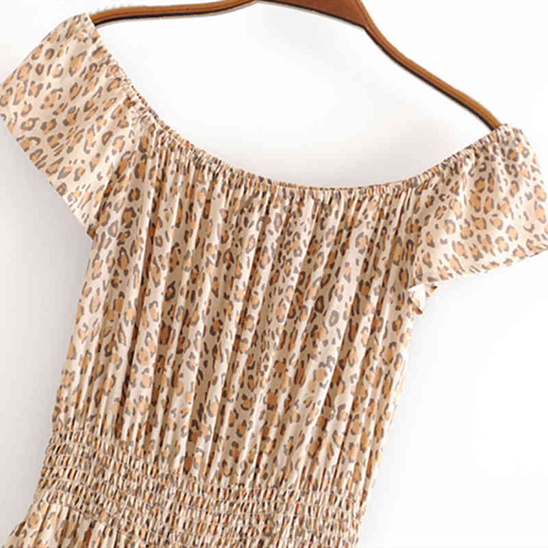 beauty Boho Leopard Print Midi Long Dress Women Holiday Style Elastic Waist Dresses Female Beautiful Beachwear 210514