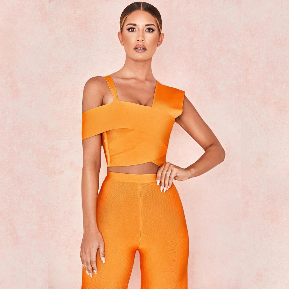 Bandage Women Set Suits Fashion Party Club Summer 2 Piece Short Top Flare Pants Two Outfits 210515