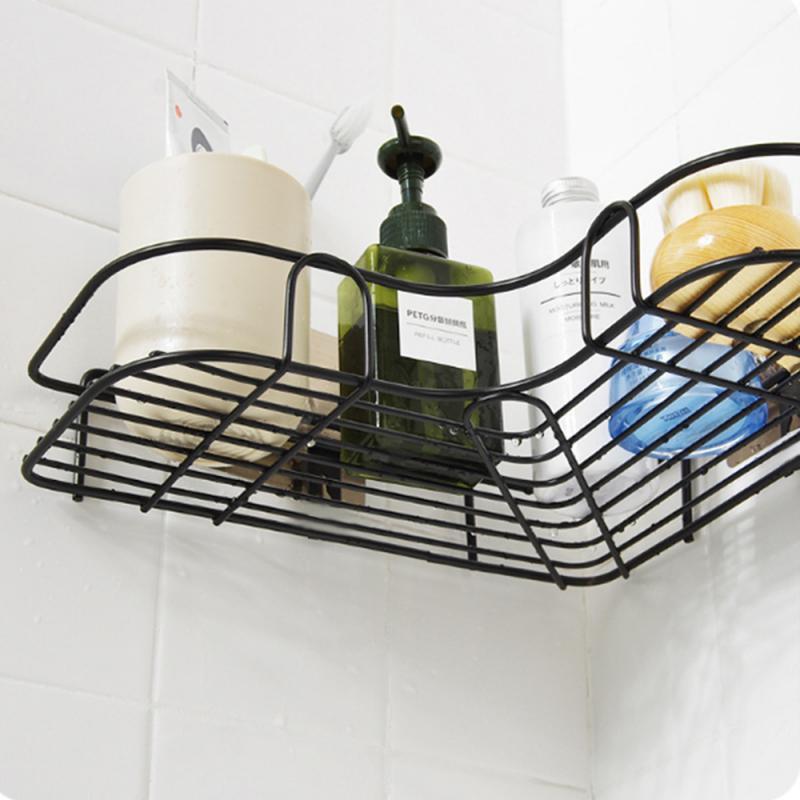 Bathroom Shelf Kitchen Punch Corner Frame Shower Shelf Wrought Iron Shampoo Storage Rack Holder With Suction Cup Bathroom Tool