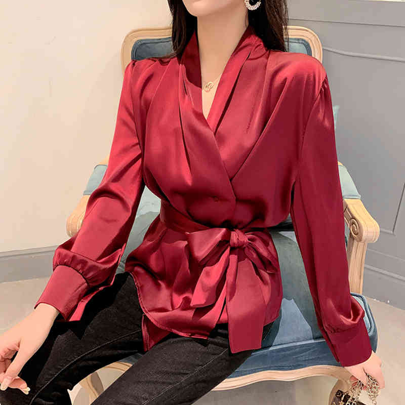 Autumn Spring Long Sleeve Blouse Women Office Lady Korean Kimono Shirts Chiffon Fashion Ladies Tops Clothing Blusas 12466 210508