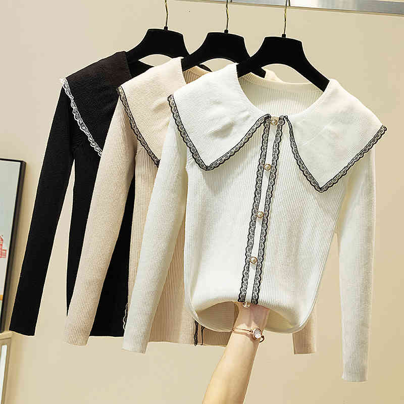 Women's Sweaters Female Turn-down Collar Knitted Women Jumpers Long Sleeve Pullovers Autumn Lace Patchwork Sweet Kawaii SVHE, Black
Women's Sweaters Female Turn-down Collar Knitted Women Jumpers Long Sleeve Pullovers Autumn Lace Patchwork Sweet Kawaii SVHE, Black