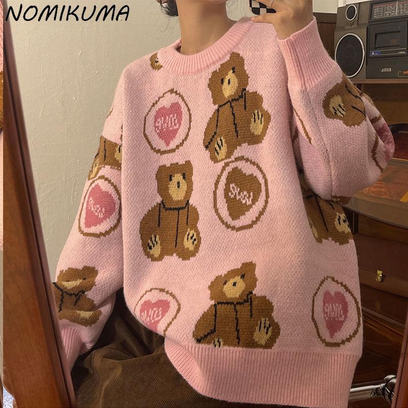 Women's Sweaters Nomikuma Korean Cartoon Bear Women Long Sleeve O-neck Pull Femme 2021 Autumn Winter Knitted Pullover Tops 6N248, White;black
Women's Sweaters Nomikuma Korean Cartoon Bear Women Long Sleeve O-neck Pull Femme 2021 Autumn Winter Knitted Pullover Tops 6N248, White;black