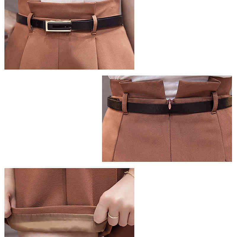 Plus Size Black Short Femme Arrival High Waist Shorts Women Summer Autumn Wide Leg with Belt Streetwear 7775 50 210506