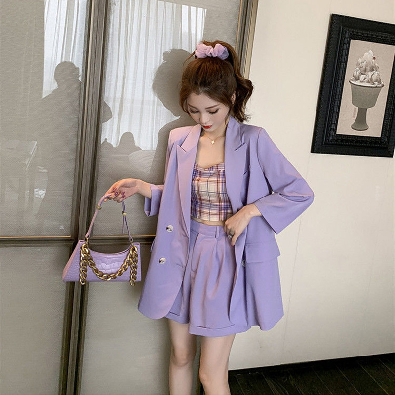 Korean Vintage Casual Loose Women Blazer + High Waist Wide Leg Pants +Tank Suits 3 Pieces Set Office Lady Wear 210510